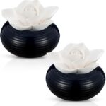 2 Pcs Reedless Ceramic Diffuser Set, Porcelain White Flower Aromatherapy Essential Oil Diffuser for Home Office Bathroom Tabletop Decor, Non-Electric, Valentines Day Gift (Camellia)