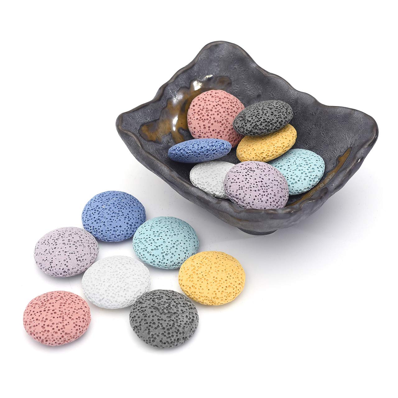 Version 1.0.0 Lava Rock Stone Aromatherapy Essential Oil Diffuser Set Square Ceramic Fragrance Perfume Ware Bowl with 14Pcs Round Shape Lava Stone Beads - Image 1